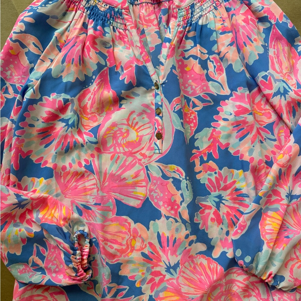 Lilly Pulitzer Floral Blouse in Pink and Blue